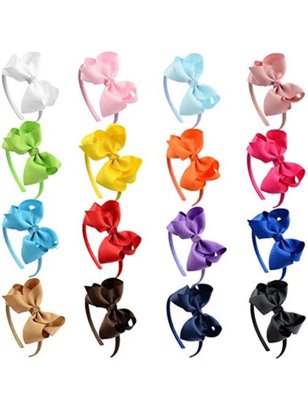 Girls Bow Headbands 16 Pack Grosgrain Ribbon Hair Bands 4 Inch Hair Accessories